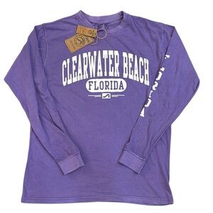 New Clearwater Beach Florida T-Shirt Purple Long Sleeve Cotton Surf Style Large